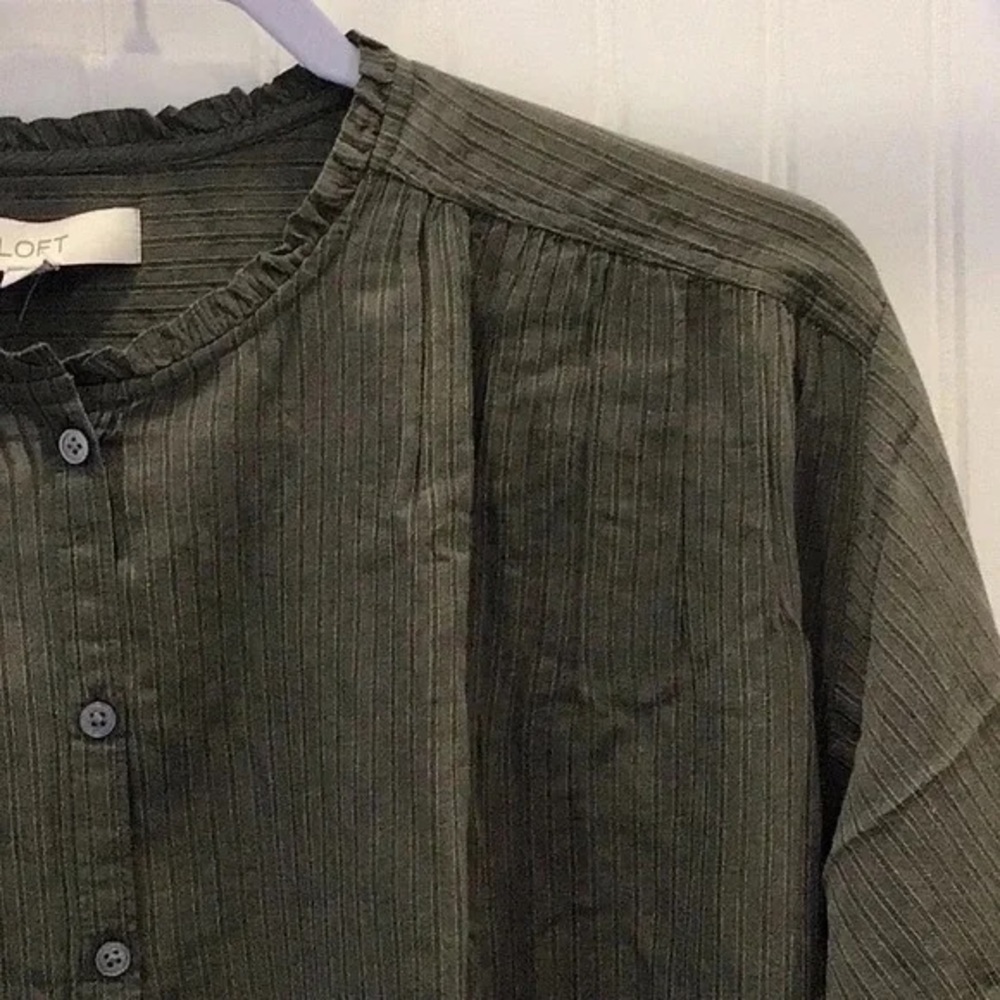 Loft | Olive Green Ruffle Blouse Size Large - Picture 3 of 7